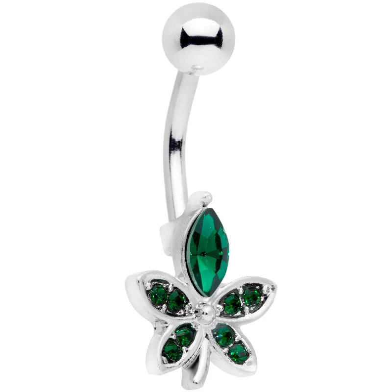 Trendy Belly Rings for Everyday Fashion -Green Gem Beautiful Flower Belly Ring