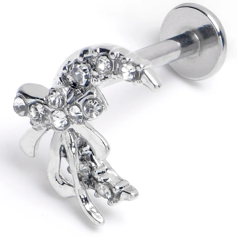 Elegant and Sleek Lip Rings for Chic Appeal16 Gauge 5/16 Clear CZ Gem Bow Moon Labret Monroe Tragus