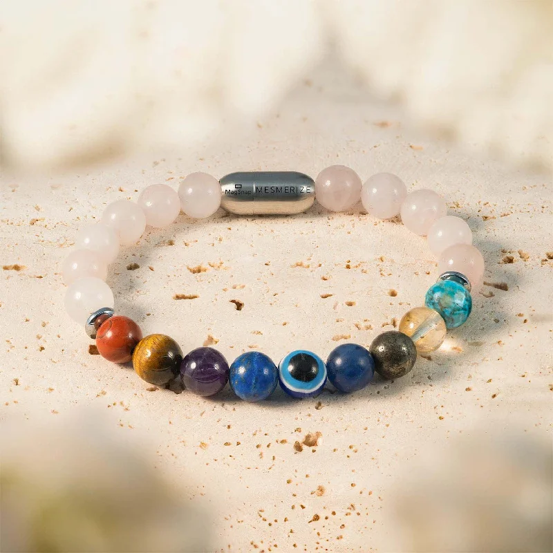 Unique Men's Silver Bracelets-Solace Rose Quartz 9 Chakras Natural Stone Bracelet