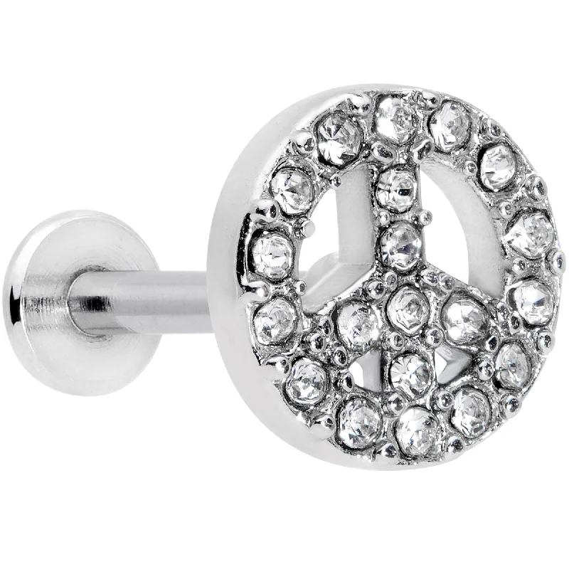 Bold Lip Rings for Fashion-Lovers16 Gauge 3/8 Clear Gem Retro Peace Sign Labret Monroe Tragus