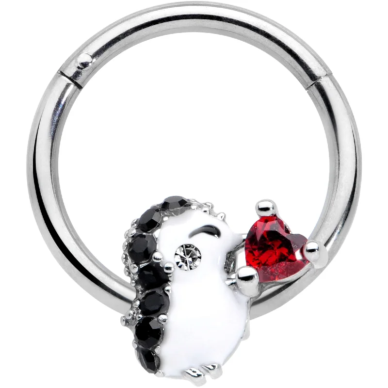 Stunning Nose Rings for a Bold Appearance -16 Gauge 3/8 Red Gem Penguin Heart Valentines Day Hinged Segment Ring Stunning Nose Rings for a Bold Appearance -16 Gauge 3/8 Red Gem Penguin Heart Valentines Day Hinged Segment Ring