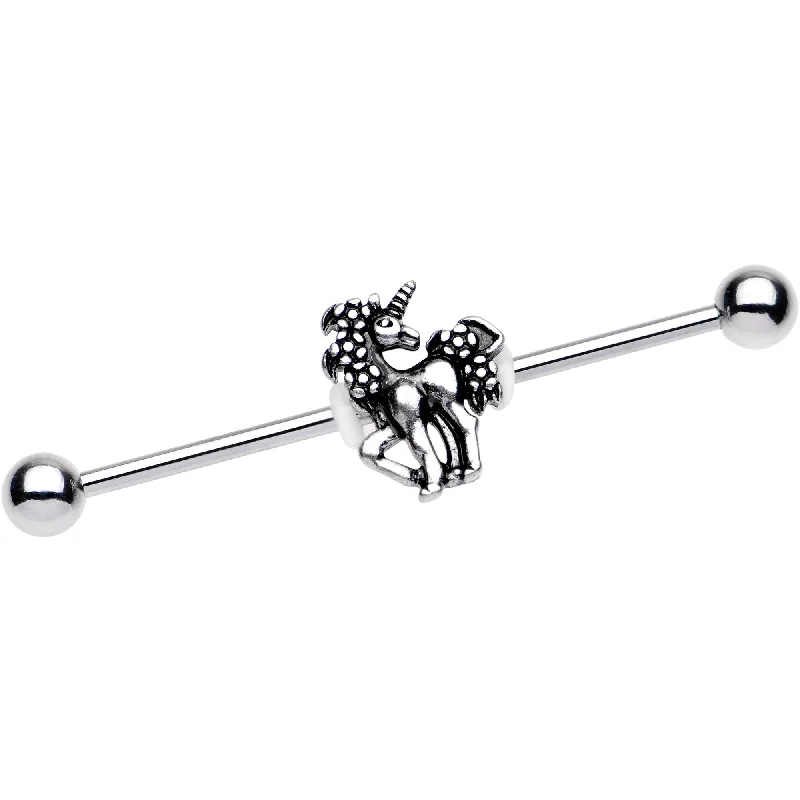 Women's Earrings – Elegant Designs for Every Personality--14 Gauge Magical Unicorn Industrial Barbell 38mm