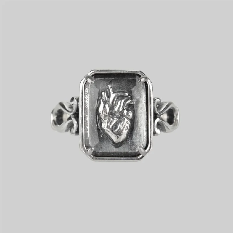 Chic Women's Rings for Fashion-Forward Looks-HEART KEEPER. Anatomical Heart Under Glass Ring - Silver Chic Women's Rings for Fashion-Forward Looks-HEART KEEPER. Anatomical Heart Under Glass Ring - Silver
