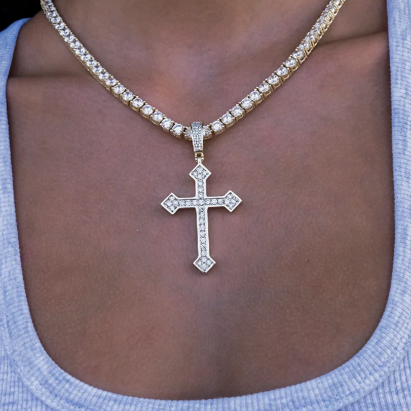 Shop Classic Women's Necklaces & Pendants with a Modern Twist-Large Iced Celtic Cross in Yellow Gold Shop Classic Women's Necklaces & Pendants with a Modern Twist-Large Iced Celtic Cross in Yellow Gold
