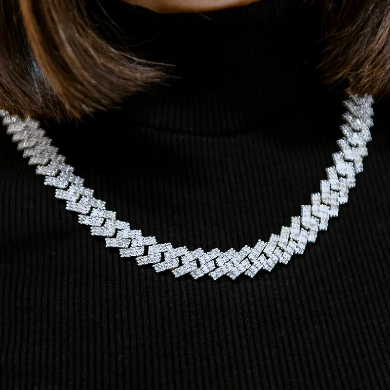 Shop Classic Women's Necklaces & Pendants with a Modern Twist-Baguette Prong Set Cuban Necklace in White Gold- 12mm Shop Classic Women's Necklaces & Pendants with a Modern Twist-Baguette Prong Set Cuban Necklace in White Gold- 12mm