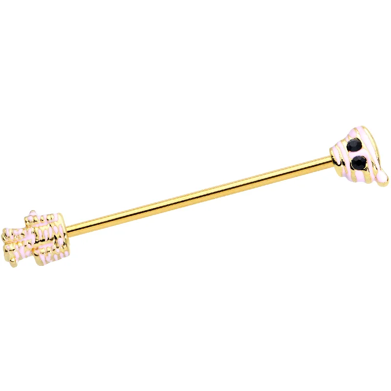 Women's Earrings – Elegant Designs for Every Personality--14 Gauge Black Gem Gold Tone Mummy Halloween Industrial Barbell 38mm