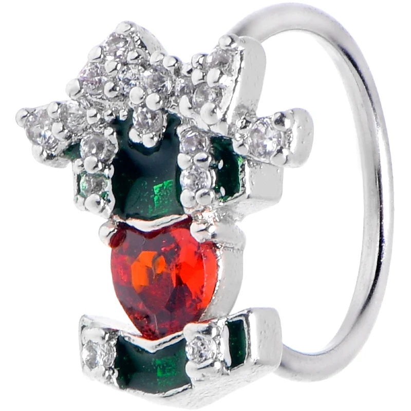 Rose Gold Nose Rings -20 Gauge 5/16 Green Red Gem Heart Abstract Holiday Nose Hoop