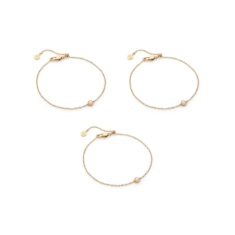 Gold Bangles with Charm Detail for Women-Pearl Bracelet Bundle (Gold)
