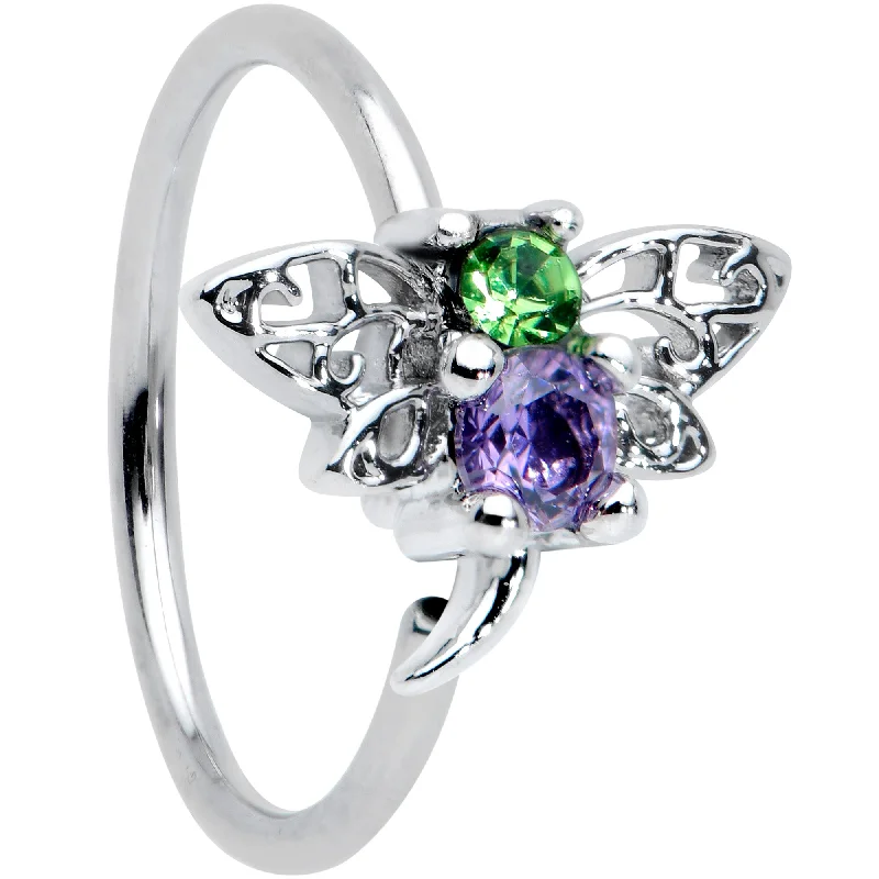 Nose Rings with Blue Stones -20 Gauge 5/16 Green Purple Gem Dragonfly Nose Hoop