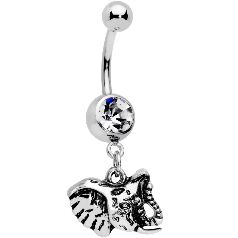 Belly Rings with Stone Accents for Elegant Style -Clear Gem Wild And Free Elephant Dangle Belly Ring Belly Rings with Stone Accents for Elegant Style -Clear Gem Wild And Free Elephant Dangle Belly Ring