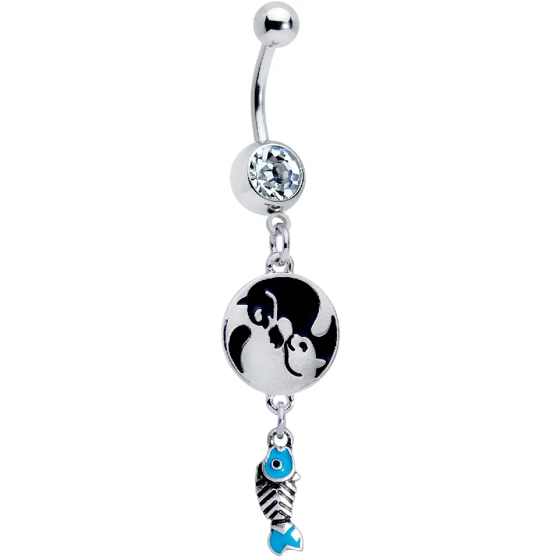 Beautiful Belly Rings with Stunning Accents -Yin Yang Cat Life Blue Fish Dangle Belly Ring Beautiful Belly Rings with Stunning Accents -Yin Yang Cat Life Blue Fish Dangle Belly Ring