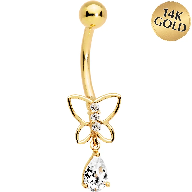Comfortable Belly Rings for Sensitive Piercings -16 Gauge Solid 14kt Yellow Gold Butterfly Teardrop Belly Ring Comfortable Belly Rings for Sensitive Piercings -16 Gauge Solid 14kt Yellow Gold Butterfly Teardrop Belly Ring