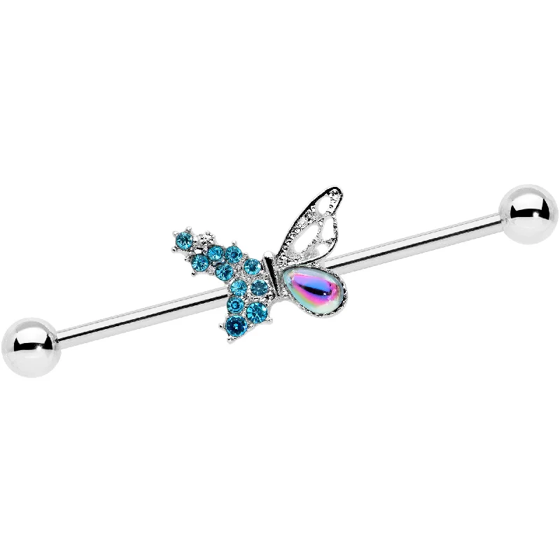 Women's Earrings – Elegant Designs for Every Personality--14 Gauge Blue Aurora Gem Super Glam Butterfly Industrial Barbell 38mm Women's Earrings – Elegant Designs for Every Personality--14 Gauge Blue Aurora Gem Super Glam Butterfly Industrial Barbell 38mm