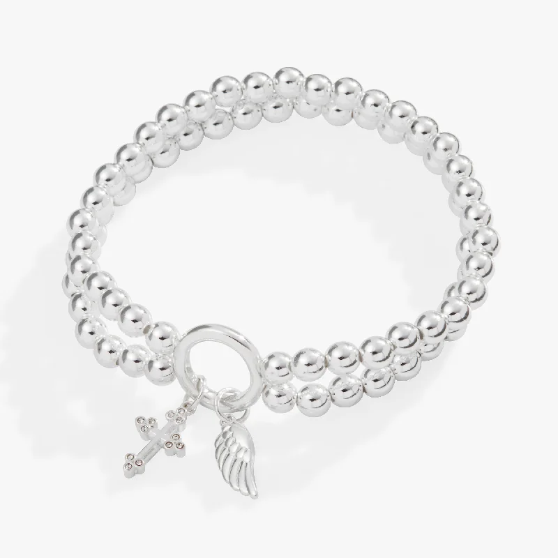 Luxury Wedding Bangles for Women-Cross + Wing Double Stretch Bracelet