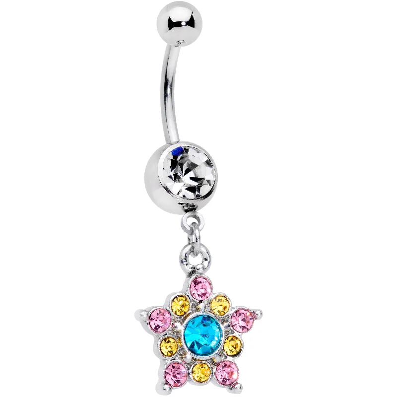 Trendy Belly Rings with Shiny Touch -Clear Pink Yellow Aqua Gem Star Dangle Belly Ring Trendy Belly Rings with Shiny Touch -Clear Pink Yellow Aqua Gem Star Dangle Belly Ring