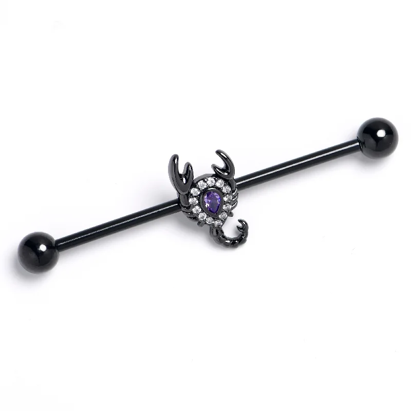 Women's Earrings – Elegant Designs for Every Personality--14 Gauge Clear Purple Gem Black Goth Scorpion Industrial Barbell 38mm