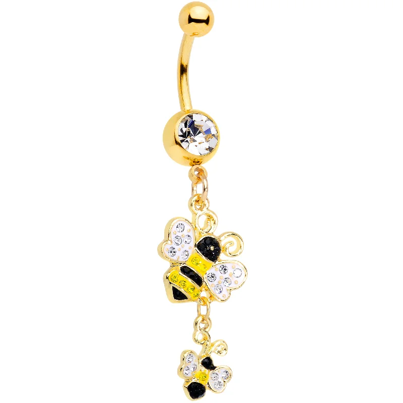 Beautiful Belly Rings with Shiny Stones -Clear Yellow Black Gem Gold Tone Happy Honey Bees Dangle Belly Ring Beautiful Belly Rings with Shiny Stones -Clear Yellow Black Gem Gold Tone Happy Honey Bees Dangle Belly Ring