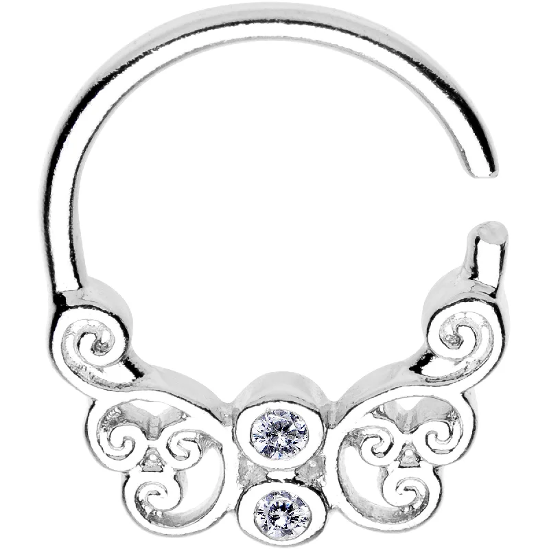 Women's Earrings – Elegant Designs for Every Personality--Clear CZ Gem Rhodium Plated Butterfly Swirl Seamless Circular Ring
