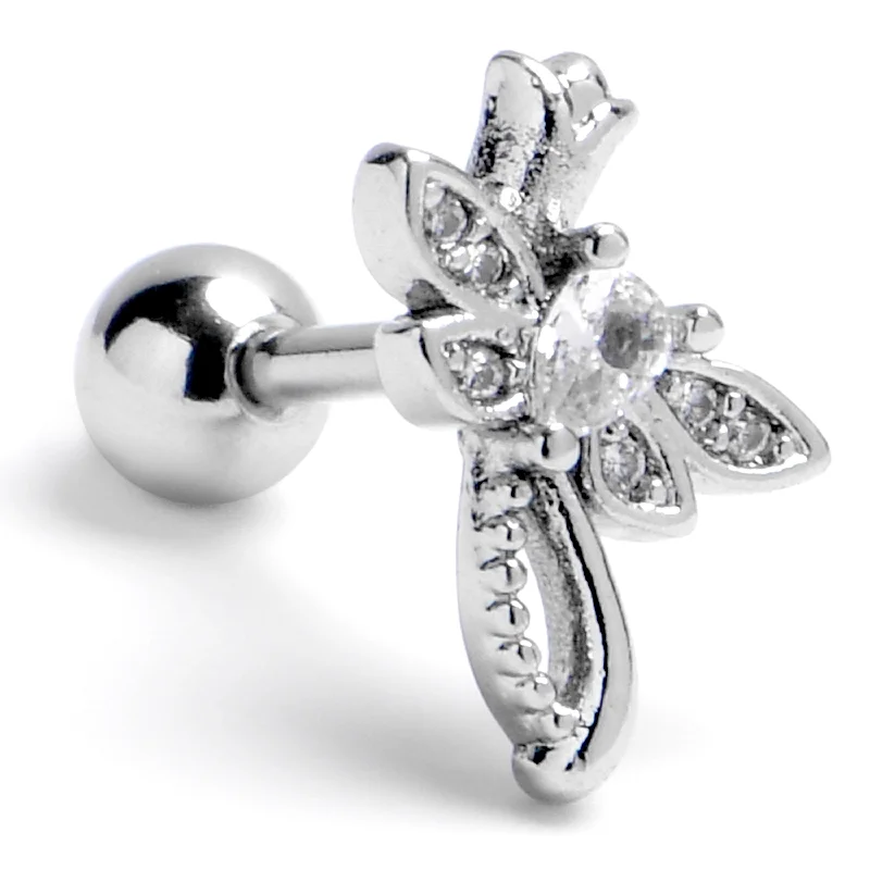 Women's Earrings – Elegant Designs for Every Personality--16 Gauge 1/4 Clear Gem Bold Dragonfly Cartilage Tragus Earring