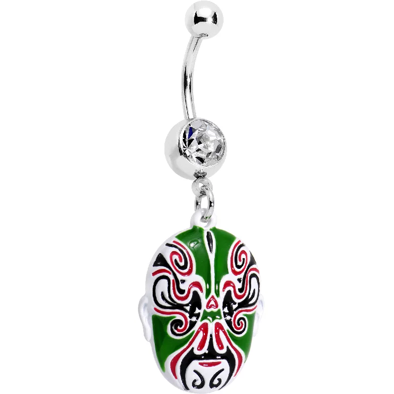 Belly Rings with Colorful Stones for Bold Fashion -Clear Gem Green Red Samurai Warrior Mask Dangle Belly Ring Belly Rings with Colorful Stones for Bold Fashion -Clear Gem Green Red Samurai Warrior Mask Dangle Belly Ring