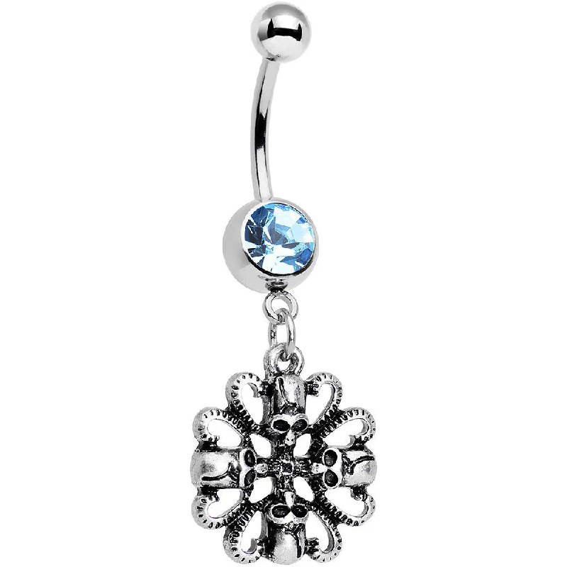 Stylish Belly Rings for Fashion-Forward Women -Aqua Gem Halloween Quad Skull and Snake Dangle Belly Ring Stylish Belly Rings for Fashion-Forward Women -Aqua Gem Halloween Quad Skull and Snake Dangle Belly Ring