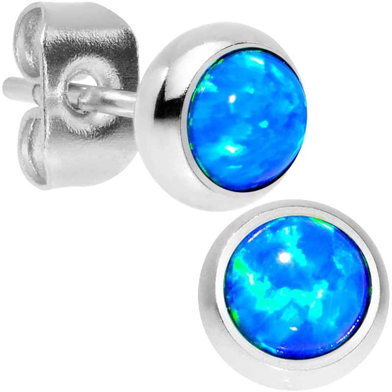 Women's Earrings – Elegant Designs for Every Personality--Blue Synthetic Opal 316L Surgical Steel Stud Earrings