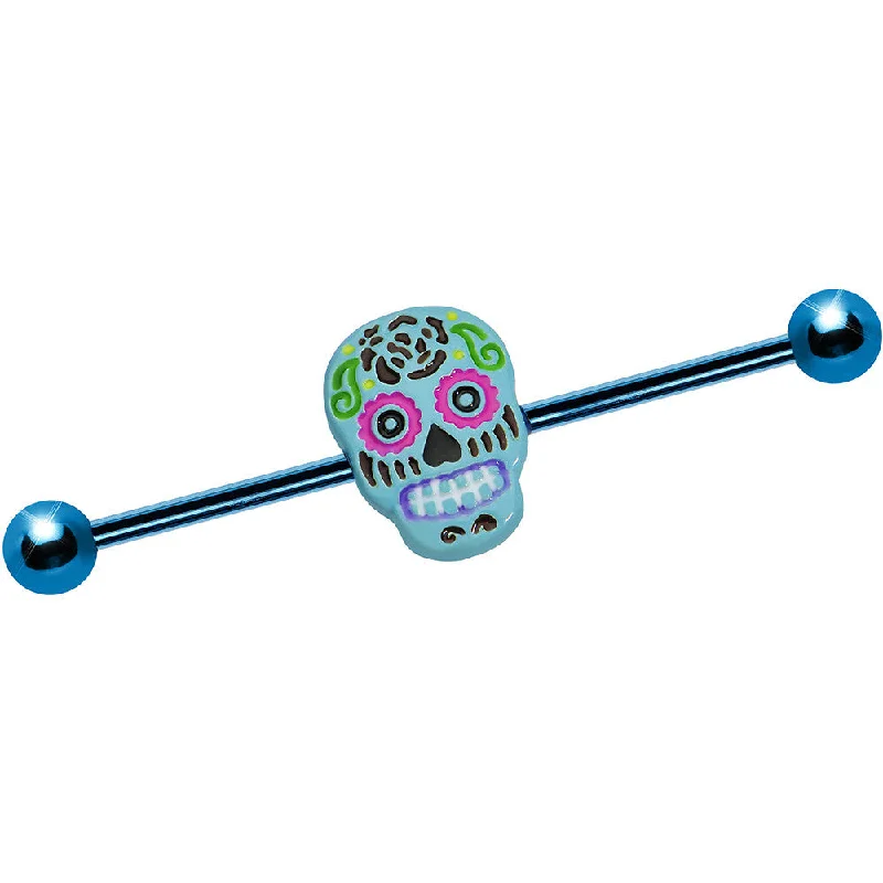 Women's Earrings – Elegant Designs for Every Personality--Light Blue Anodized Titanium Baby Blue Sugar Skull Industrial Barbell
