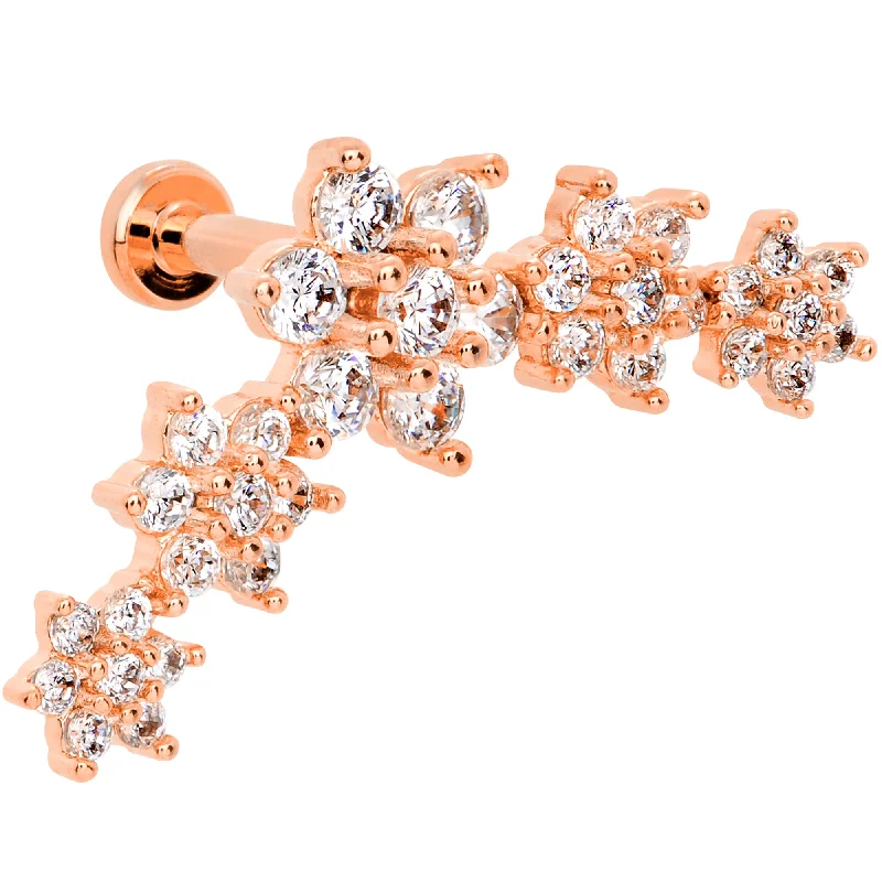 Classic Lip Rings with Unique Stones16 Gauge 1/4 Clear CZ Gem Rose Gold Tone Floral Internal Thread Labret