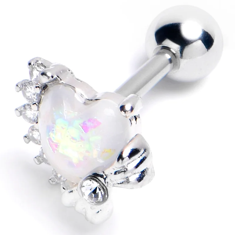 Women's Earrings – Elegant Designs for Every Personality--16 Gauge 1/4 White Faux Opal Sunny Heart Cartilage Tragus Earring Women's Earrings – Elegant Designs for Every Personality--16 Gauge 1/4 White Faux Opal Sunny Heart Cartilage Tragus Earring