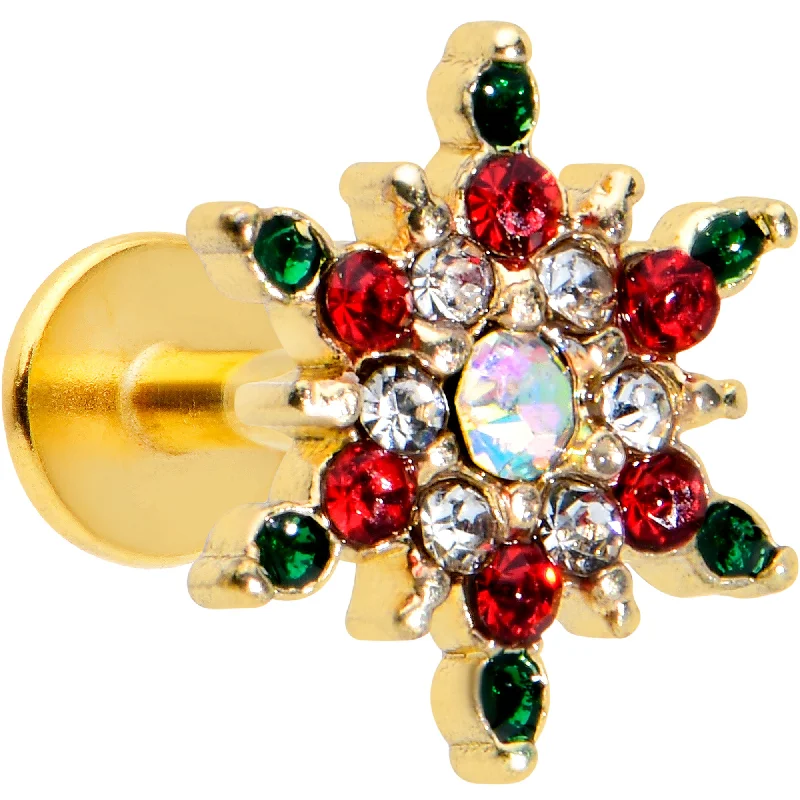 Women's Earrings – Elegant Designs for Every Personality--16 Gauge 1/4 Red Aurora Gem Gold Tone Christmas Star Labret Tragus