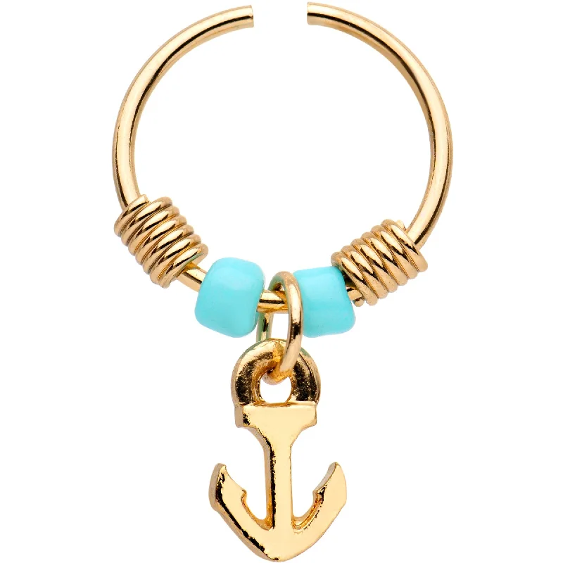 Women's Earrings – Elegant Designs for Every Personality--20 Gauge 3/8 Gold Tone Anodized Anchor Dangle Circular Hoop