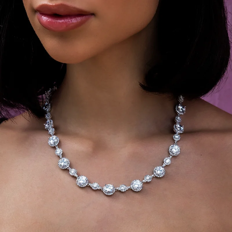 Shop Classic Women's Necklaces & Pendants with a Modern Twist-Diamond Halo Tennis Necklace Shop Classic Women's Necklaces & Pendants with a Modern Twist-Diamond Halo Tennis Necklace