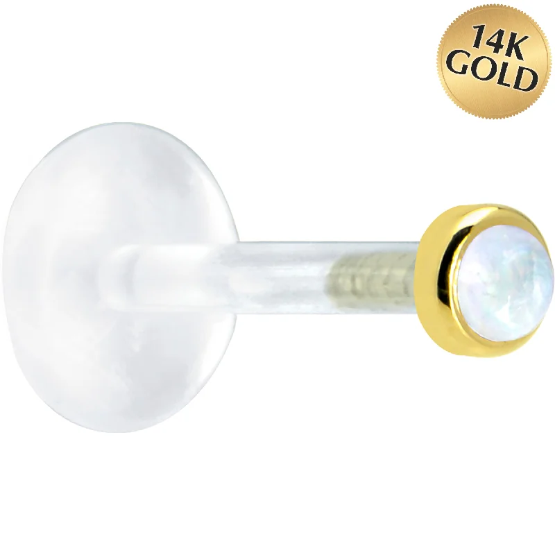 Women's Earrings – Elegant Designs for Every Personality--16 Gauge 5/16 Solid 14KT Yellow Gold 2mm Genuine Rainbow Moonstone Bioplast Tragus Earring Stud