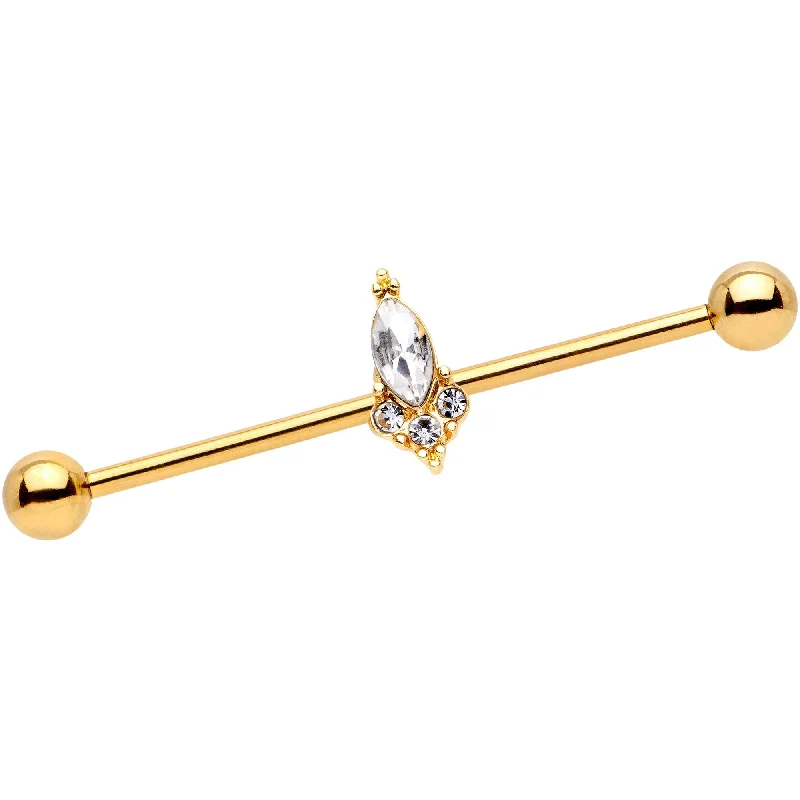 Women's Earrings – Elegant Designs for Every Personality--14 Gauge Clear Gem Gold IP Enchant Industrial Barbell 35mm Women's Earrings – Elegant Designs for Every Personality--14 Gauge Clear Gem Gold IP Enchant Industrial Barbell 35mm