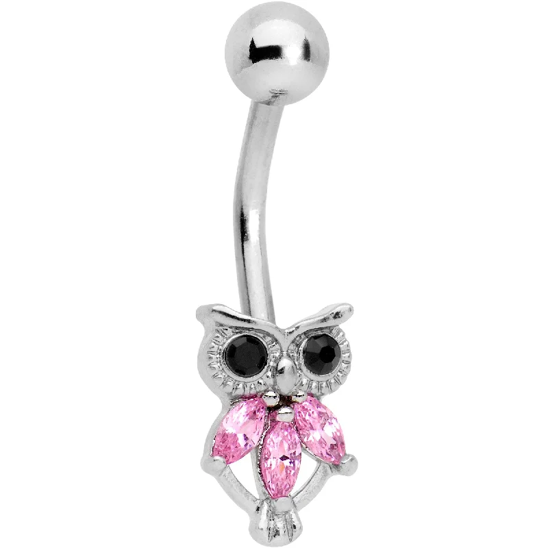 Classic Belly Rings with Simple Appeal -Pink Gem Night Eye Owl Belly Ring