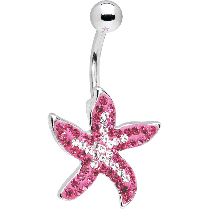 Designer Belly Rings for Elegant Style -Pink Brilliance Gem Starfish Belly Ring