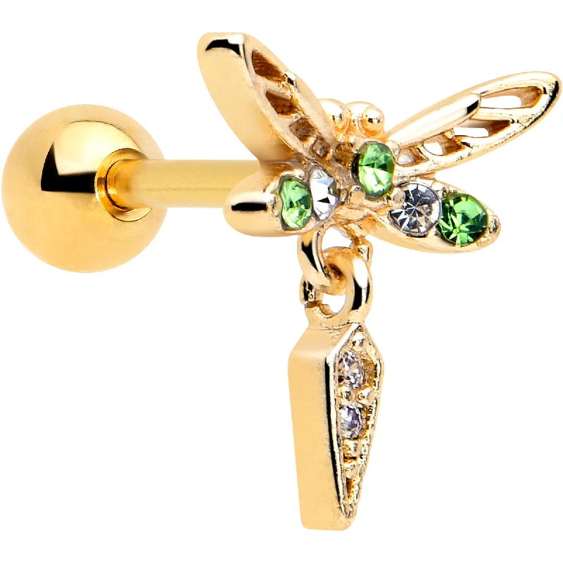 Women's Earrings – Elegant Designs for Every Personality--16 Gauge 1/4 Green Gem Gold Tone Swank Dragonfly Dangle Cartilage Earring Women's Earrings – Elegant Designs for Every Personality--16 Gauge 1/4 Green Gem Gold Tone Swank Dragonfly Dangle Cartilage Earring
