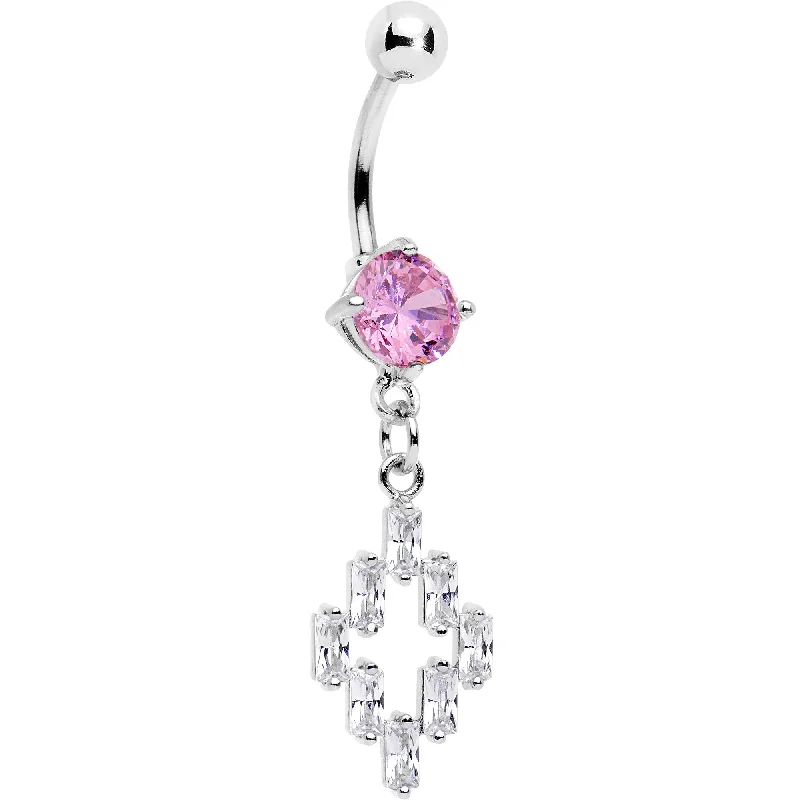 Beautiful Belly Rings for Glamorous Effect -Pink Clear Gem Decadent Cross Dangle Belly Ring Beautiful Belly Rings for Glamorous Effect -Pink Clear Gem Decadent Cross Dangle Belly Ring
