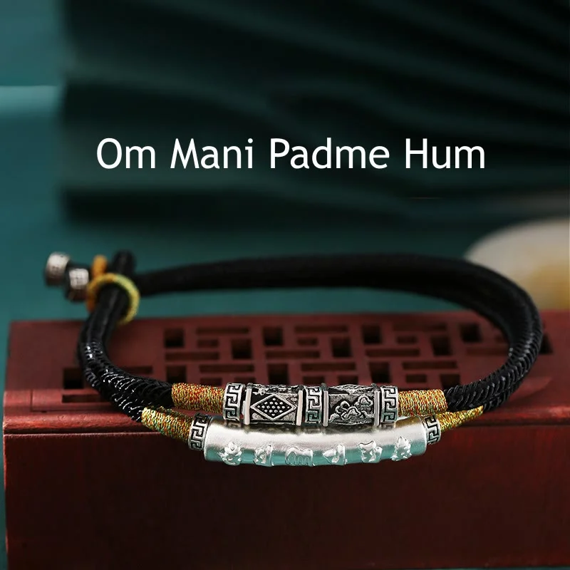 Stylish Bracelets for Men with Unique Charms-Buddha Stones 999 Sterling Silver Handmade Om Mani Padme Hum Peace Braided Bracelet Stylish Bracelets for Men with Unique Charms-Buddha Stones 999 Sterling Silver Handmade Om Mani Padme Hum Peace Braided Bracelet