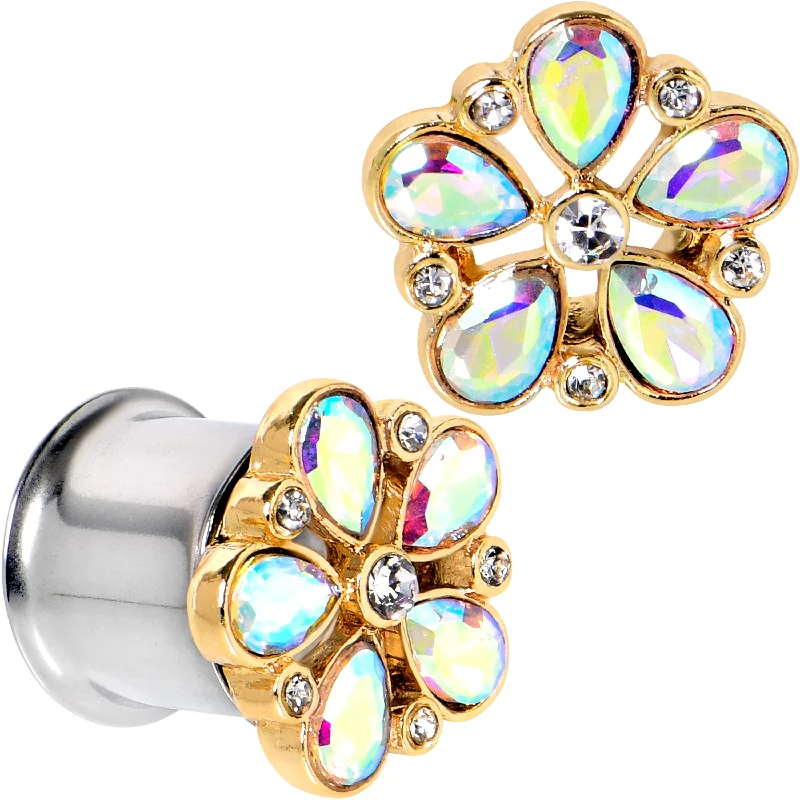 Women's Earrings – Elegant Designs for Every Personality--Gem Filigree Flower Fantasy Double Flare Plug Set Sizes 6mm to 25mm
