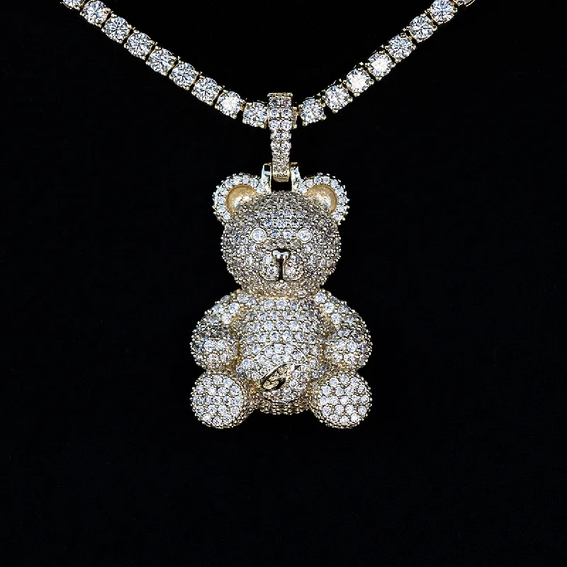 Designer Bracelets for Men-Iced Bear Pendant in Yellow Gold