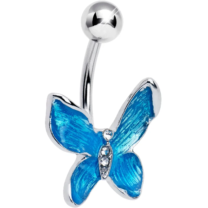 Belly Rings with Multicolored Stones -Clear Gem Chunky Butterfly Blue Belly Ring