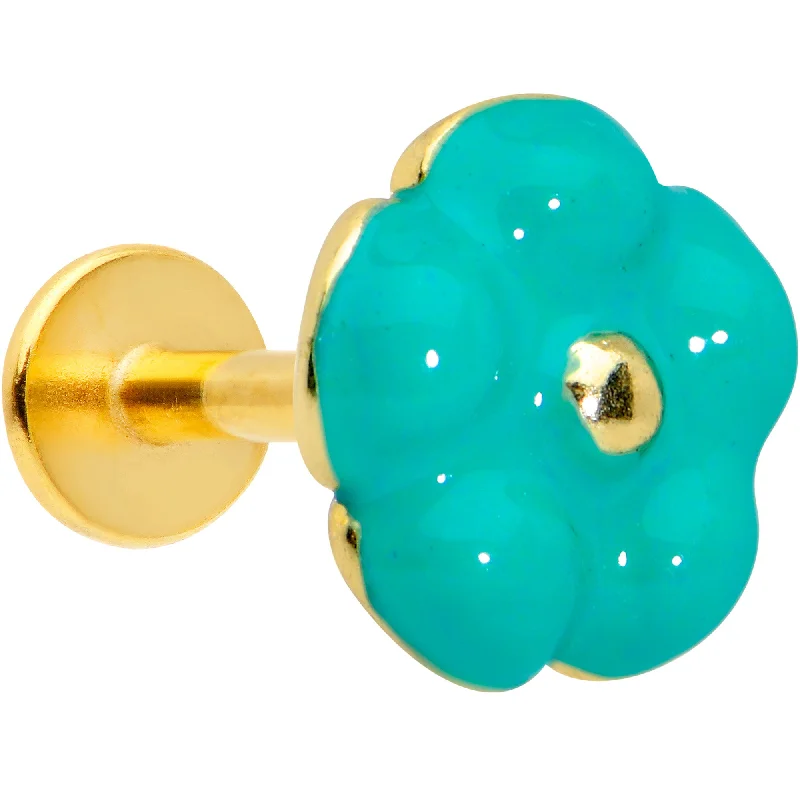 Designer Lip Rings with Sleek Finish16 Gauge 1/4 Gold Tone Little Green Flower Labret Monroe Tragus
