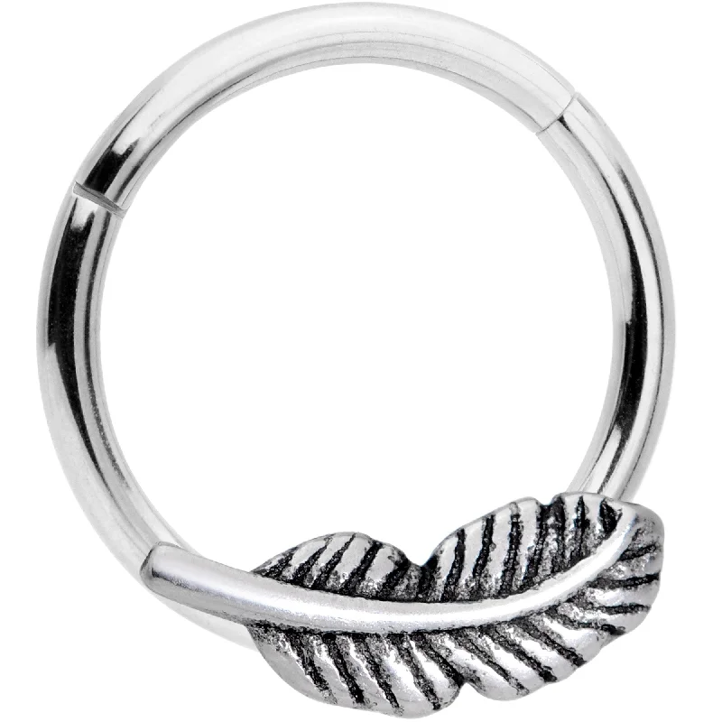 Simple Silver Nose Rings -16 Gauge 3/8 Southwestern Feather Hinged Segment Ring