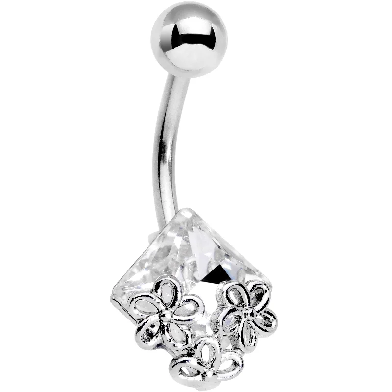 Beautiful Belly Rings for Glamorous Touch -Clear Gem Square Lovely Garden Belly Ring Beautiful Belly Rings for Glamorous Touch -Clear Gem Square Lovely Garden Belly Ring