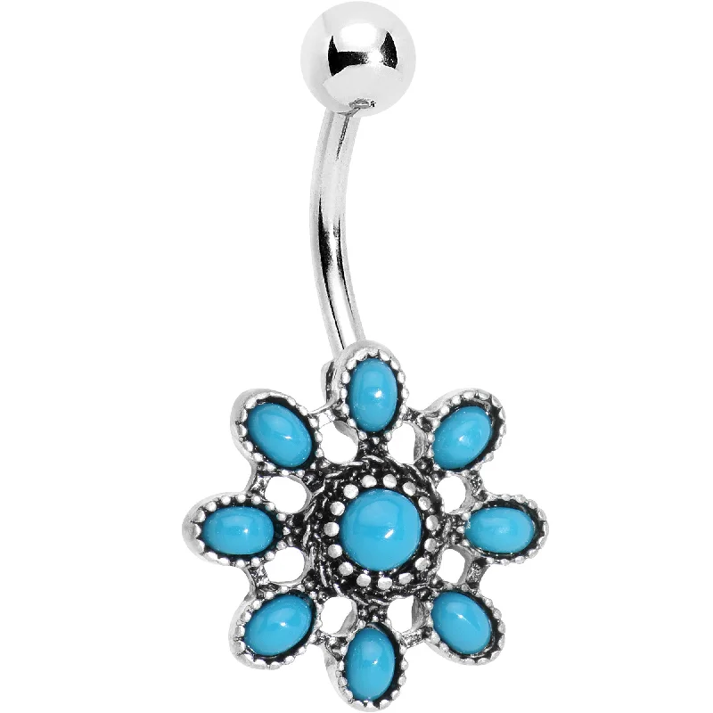 Stylish Belly Rings for Fashionable Look -Faux Turquoise Southwestern Daybreak Blossom Flower Belly Ring Stylish Belly Rings for Fashionable Look -Faux Turquoise Southwestern Daybreak Blossom Flower Belly Ring
