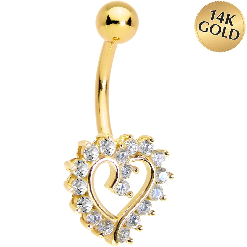 Beautiful Belly Rings for Timeless Looks -16 Gauge Solid 14KT Yellow Gold Cubic Zirconia HOLLOW HEART Belly Ring Beautiful Belly Rings for Timeless Looks -16 Gauge Solid 14KT Yellow Gold Cubic Zirconia HOLLOW HEART Belly Ring