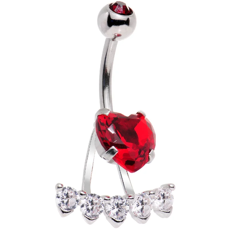Stunning Belly Rings for Bold Fashion -Clear Red CZ Gem Sweet Heart Sweep Dangle Belly Ring Stunning Belly Rings for Bold Fashion -Clear Red CZ Gem Sweet Heart Sweep Dangle Belly Ring