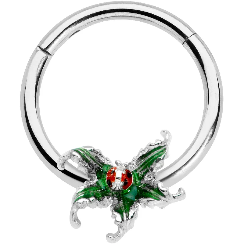 Designer Nose Rings for Bold Fashion Choices -16 Gauge 3/8 Tiny Ladybug Leaves Hinged Segment Ring Designer Nose Rings for Bold Fashion Choices -16 Gauge 3/8 Tiny Ladybug Leaves Hinged Segment Ring