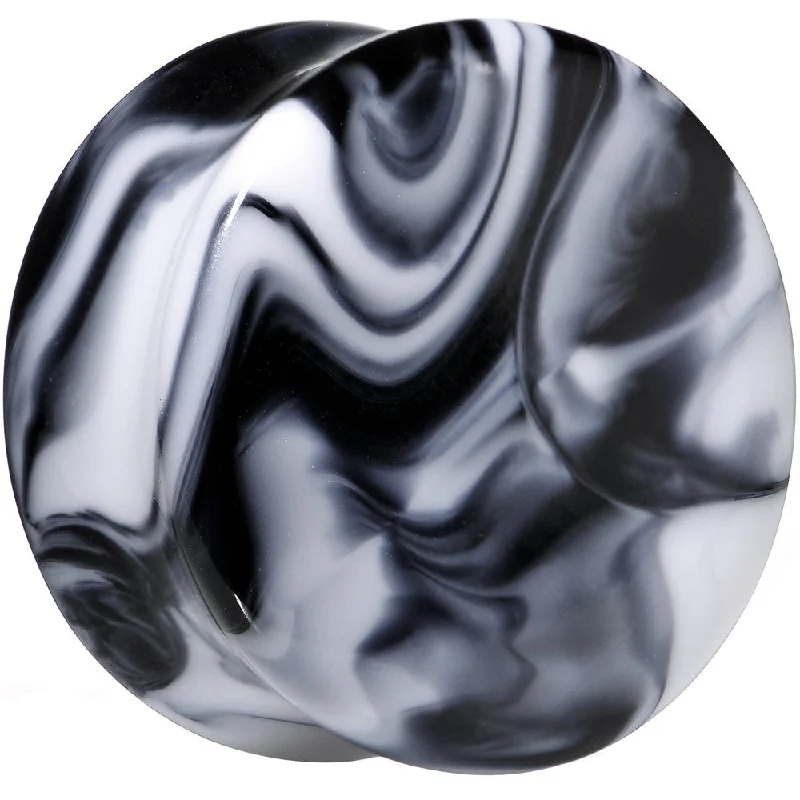 Women's Earrings – Elegant Designs for Every Personality--1 inch Acrylic Black and White Marbled Saddle Plug
